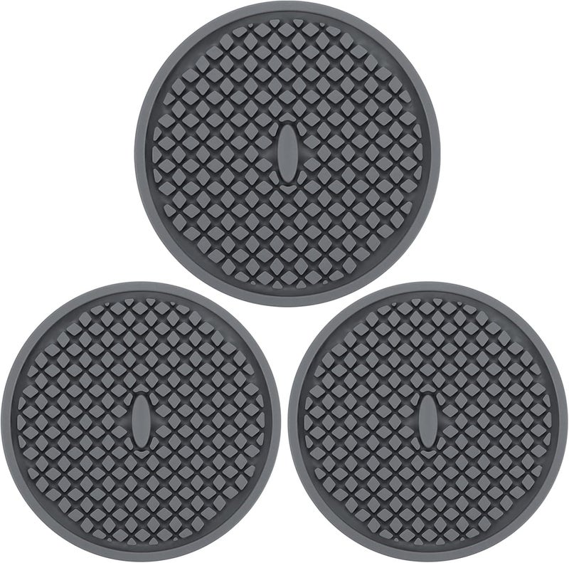 CAETOUNG 3 Pack Silicone Coasters for Drinks, Thickened Coaster with Deep Tray Grooved Design Cup Mat, Washable Heat Resistant Durable Non-Slip Coasters for Coffee Table Wooden Desk Kitchen Bar (Dark Grey) - Image 1