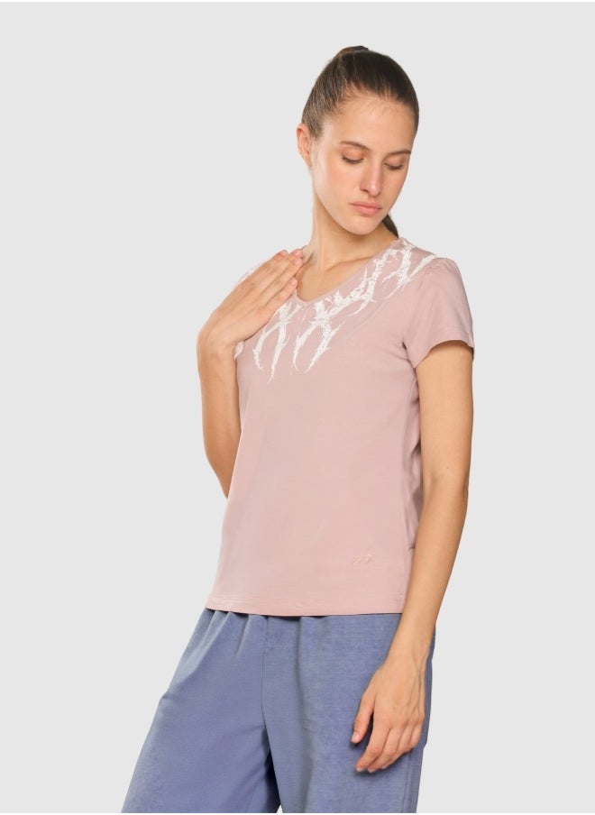 Musclemind Women's Printed V-Neck Regulr Fit T-Shirt with Super Soft, Long-Lasting Colour, Wrinkle Resistant Stretchable Fabric, for All Day Comfort  - Image 1