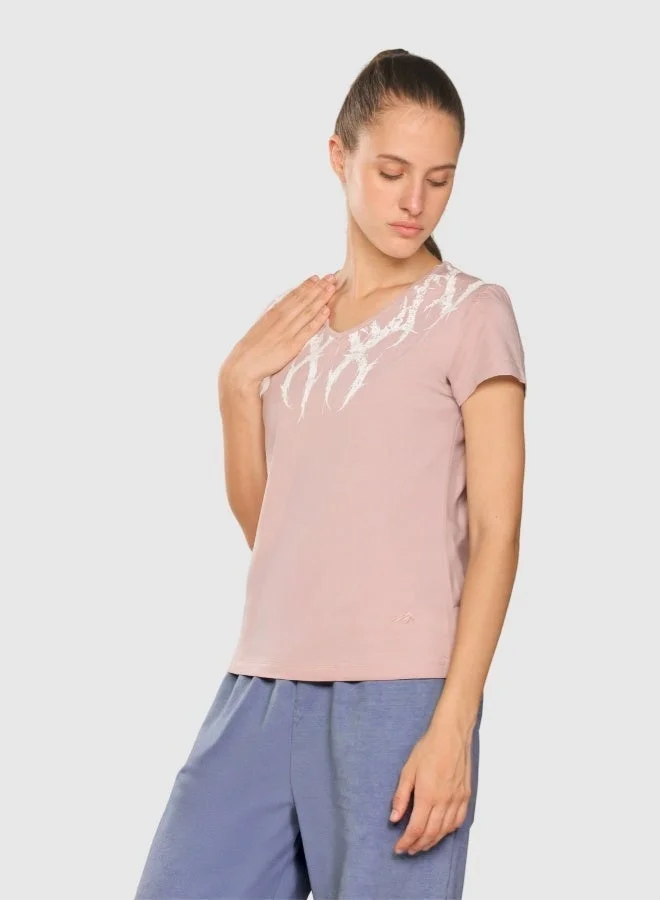 Musclemind Women's Printed V-Neck Regulr Fit T-Shirt with Super Soft, Long-Lasting Colour, Wrinkle Resistant Stretchable Fabric, for All Day Comfort