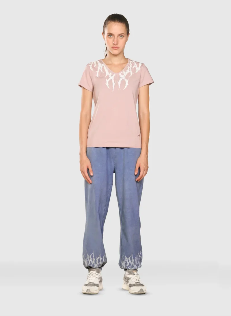Musclemind pink Women's Printed V-Neck T-Shirt for Women | Best Price UAE