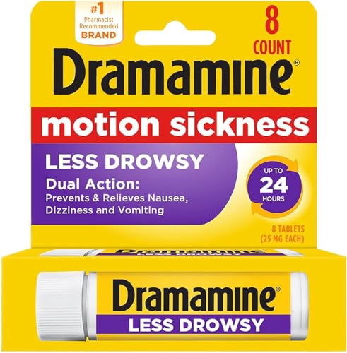 Dramamine All Day Less Drowsy Motion Sickness Relief 8 Tablets Pack of 4