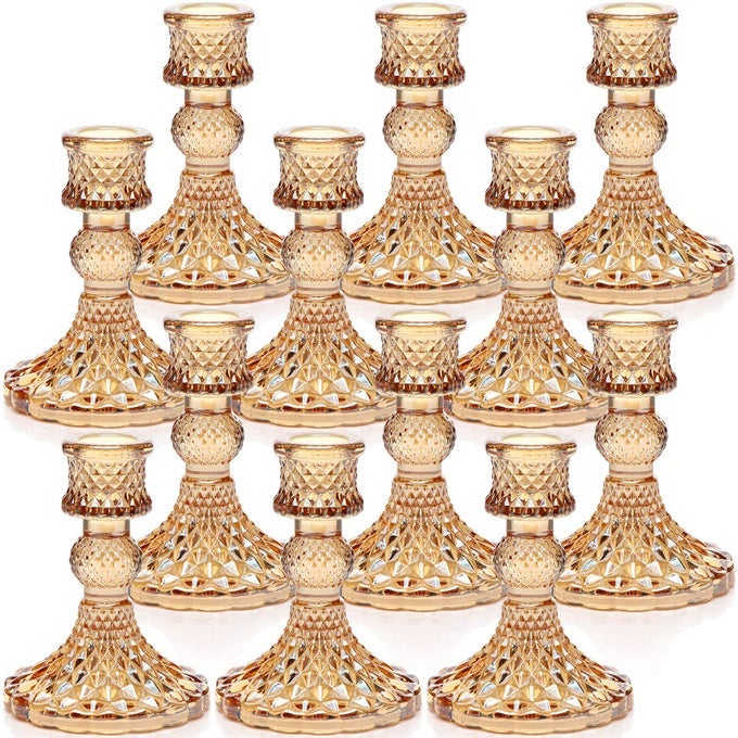 CANDLESTICK HOLDERS SET 12PCS 4 H TAPER CANDLE HOLDERS BULK GLASS CANDLE HOLDERS FOR WEDDING FESTIVAL PARTY WINDOWSILL DECOR GOLD