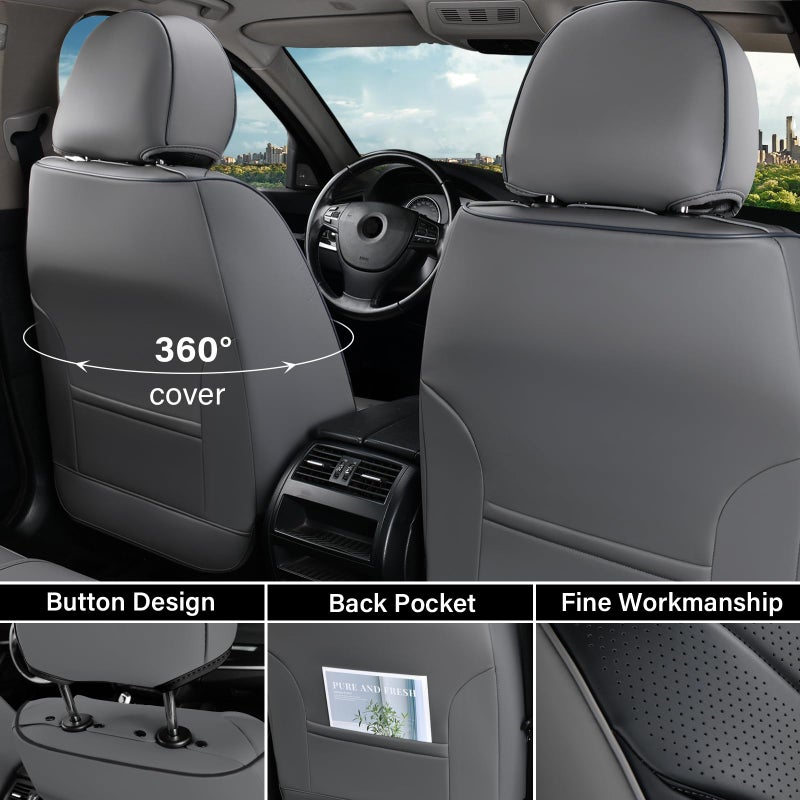 Coverado Front and Rear Seat Covers, Automotive Seat Cover Full Set, Waterproof Leather Seat Cover, Luxury Seat Cover for Cars, Universal Seat Cushion Car Seat Protector Fit for Most Cars(Gray&Black) - Image 3