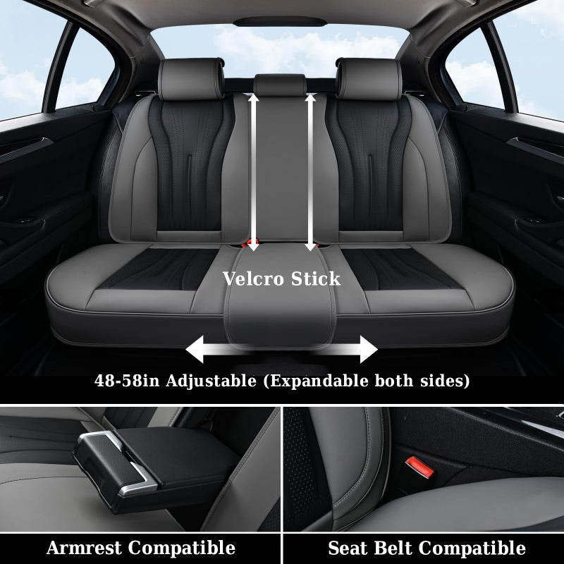 Coverado Front and Rear Seat Covers, Automotive Seat Cover Full Set, Waterproof Leather Seat Cover, Luxury Seat Cover for Cars, Universal Seat Cushion Car Seat Protector Fit for Most Cars(Gray&Black) - Image 4