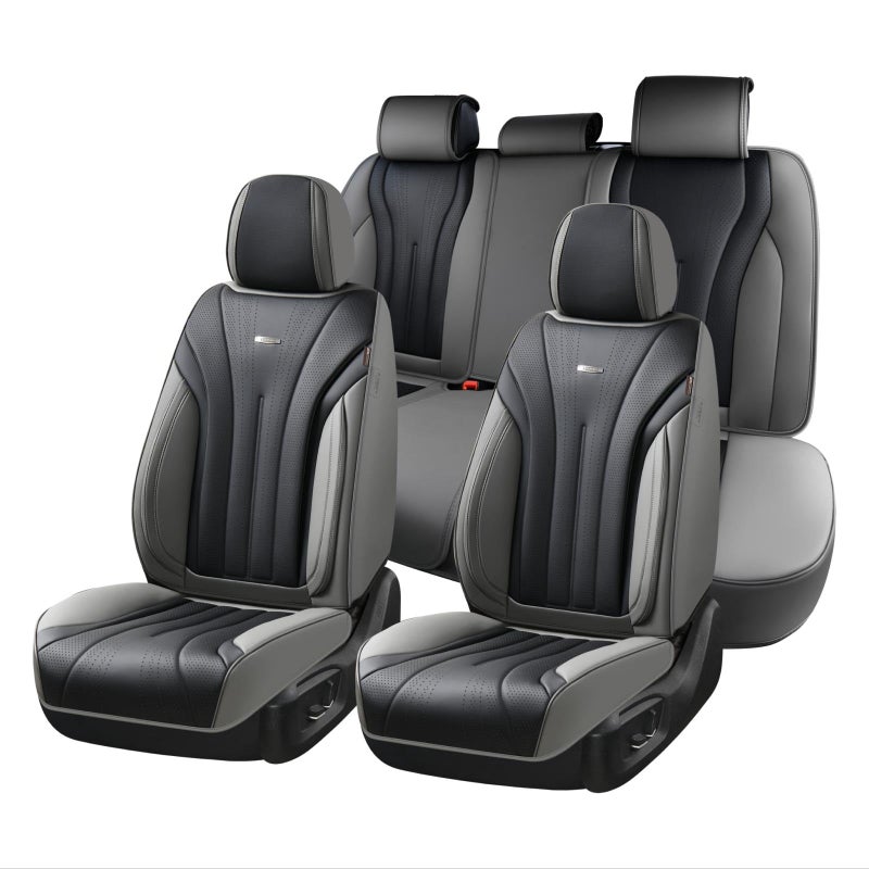 Coverado Front and Rear Seat Covers, Automotive Seat Cover Full Set, Waterproof Leather Seat Cover, Luxury Seat Cover for Cars, Universal Seat Cushion Car Seat Protector Fit for Most Cars(Gray&Black) - Image 1