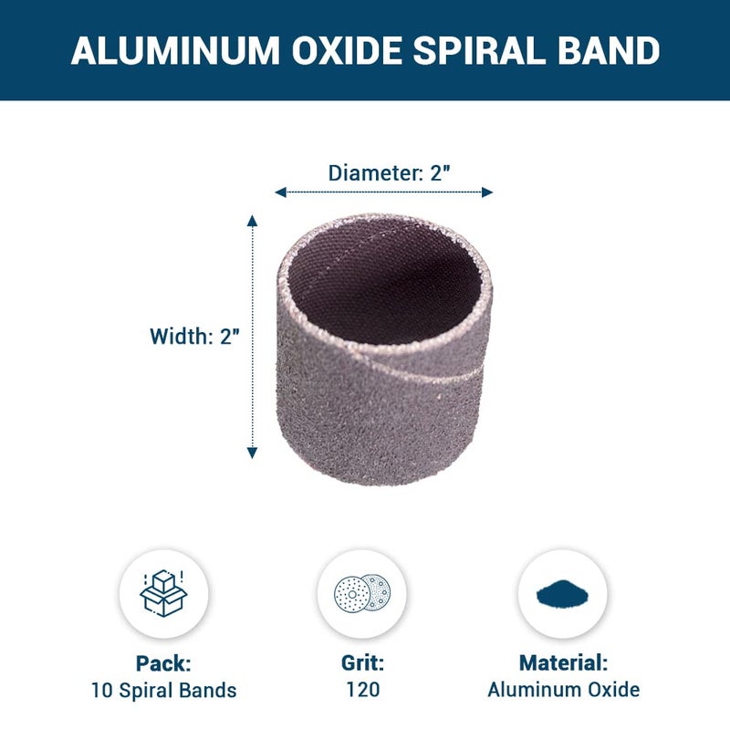 Benchmark Abrasives 2" x 2" Aluminum Oxide Sanding Bands, Spiral Bands Rotary Sander Attachment for Drill & Die Grinder, Metal Polishing, Sanders for Woodworking - Sander Tool (10 Pack), 120 Grit - Image 5