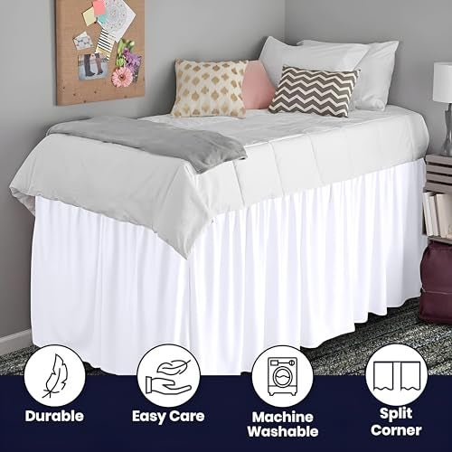 SGI bedding Dorm Bed Skirt Twin XL 32 Inch Drop Length - White, Ruffled Pattern College Dorm Room Bed Skirts - Split Corner, Easy Care, Wrinkle Free 1800 Series Microfiber Bed Skirt - Image 5