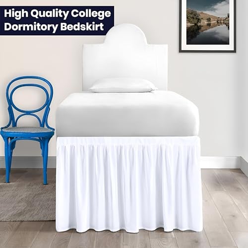 SGI bedding Dorm Bed Skirt Twin XL 32 Inch Drop Length - White, Ruffled Pattern College Dorm Room Bed Skirts - Split Corner, Easy Care, Wrinkle Free 1800 Series Microfiber Bed Skirt - Image 2