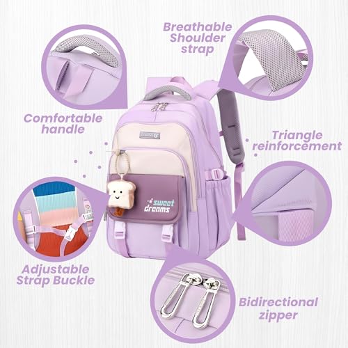 OCEANEVO College Bag for Girls WITH Luggage Tag and Bag Charm, School Bag for Girls 12-14 Years, Laptop Bag for Women for Office - 47 x 34 x 24 Cm - Model 2 - Purple - Image 3