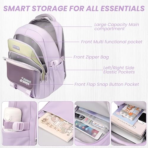 OCEANEVO College Bag for Girls WITH Luggage Tag and Bag Charm, School Bag for Girls 12-14 Years, Laptop Bag for Women for Office - 47 x 34 x 24 Cm - Model 2 - Purple - Image 4