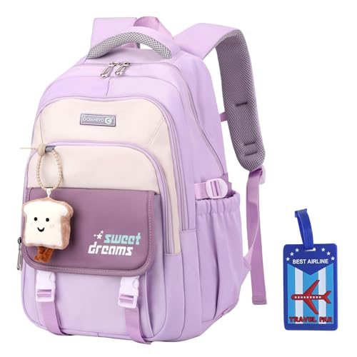 OCEANEVO College Bag for Girls WITH Luggage Tag and Bag Charm, School Bag for Girls 12-14 Years, Laptop Bag for Women for Office - 47 x 34 x 24 Cm - Model 2 - Purple - Image 1