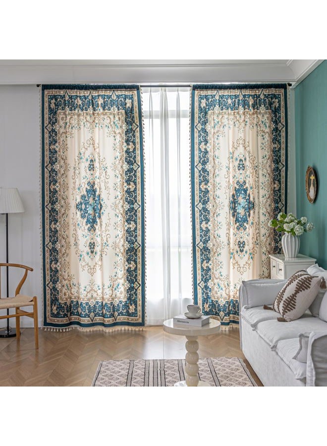 Erbnaryx Popular Handicrafts Printed Curtains for Living Room 72 Inches Long Indian Hippie Bohemian Curtains Rod Pocket Light Filtering 2 Panels, Navy - Image 2