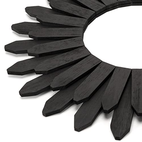 Honiway 21 inch Black Wall Decor Vintage Mirror, Boho Style, Wooden Frame, Easy to Hang, Ideal Gift - Image 2