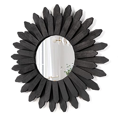 Honiway 21 inch Black Wall Decor Vintage Mirror, Boho Style, Wooden Frame, Easy to Hang, Ideal Gift - Image 1