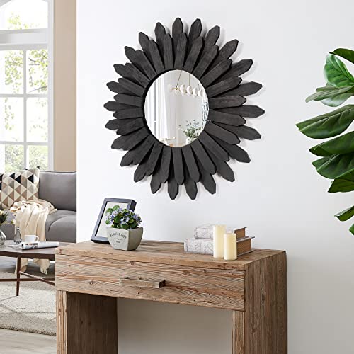 Honiway 21 inch Black Wall Decor Vintage Mirror, Boho Style, Wooden Frame, Easy to Hang, Ideal Gift - Image 3