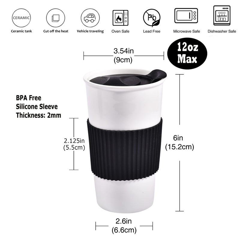 fMSDD Ceramic Travel Coffee Mug with Non-Slip Silicone Sleeve, and Slider Lid, Daily Reusable Cup, 12 oz, Black - Image 2