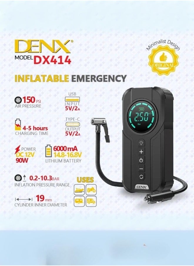 Denx - Denx DX414 6000 mAh portable car starter battery with built-in air blower - Image 1