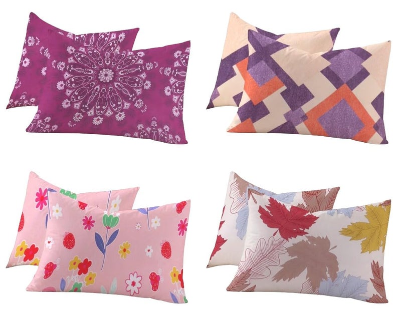 RD TREND® Glace Cotton Assorted Pillow Cover Set of 4 (8 Pcs) – Premium 210 TC, Standard Size 18"x28" | Soft & Breathable Floral Printed Design for Bedroom |Multi 1 - Image 1
