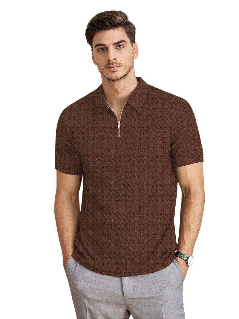 KAJARU Men's Polyster Blend Regular Fit T-Shirt with Half Sleeve Chain Polo Collar V-Neck Standard Length and Classic Style - Image 1