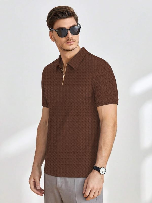 KAJARU Men's Polyster Blend Regular Fit T-Shirt with Half Sleeve Chain Polo Collar V-Neck Standard Length and Classic Style - Image 2