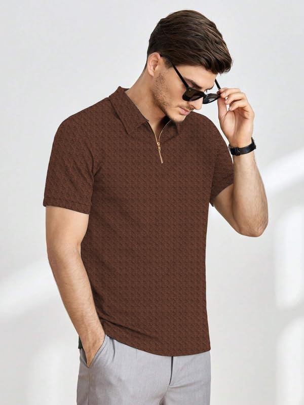 KAJARU Men's Polyster Blend Regular Fit T-Shirt with Half Sleeve Chain Polo Collar V-Neck Standard Length and Classic Style - Image 3