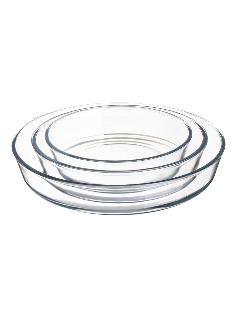 Mirolex Round Glass Oven Tray Set, 3 Pieces, 1.5 Liters/2 Liters/3 Liters - Image 1