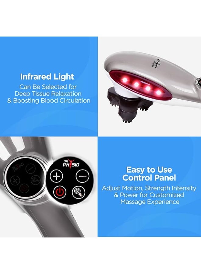 Dr Physio (USA) 1001 Electric Handheld Full Body Hammer Massager Machine for Pain Relief & Relaxation with 4 Massage Heads, 4 Speed Settings, Back, Leg & Foot (Silver) - Image 5