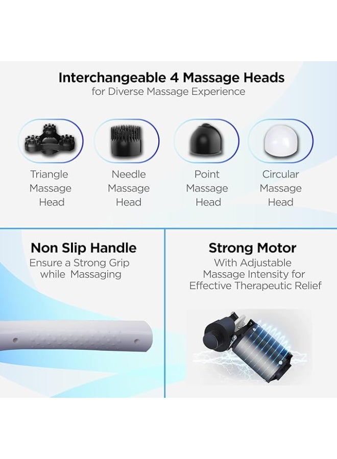 Dr Physio (USA) 1001 Electric Handheld Full Body Hammer Massager Machine for Pain Relief & Relaxation with 4 Massage Heads, 4 Speed Settings, Back, Leg & Foot (Silver) - Image 4