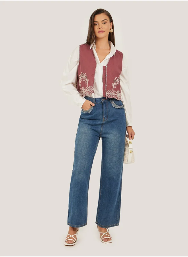 Styli Embroidered V-Neck Regular Fit Vest Top