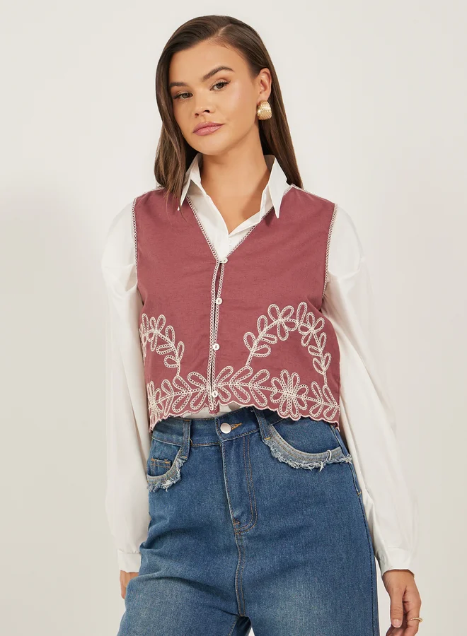 Styli Embroidered V-Neck Regular Fit Vest Top