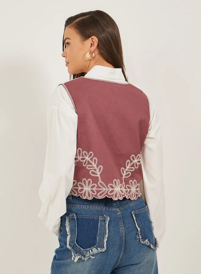 Styli Embroidered V-Neck Regular Fit Vest Top