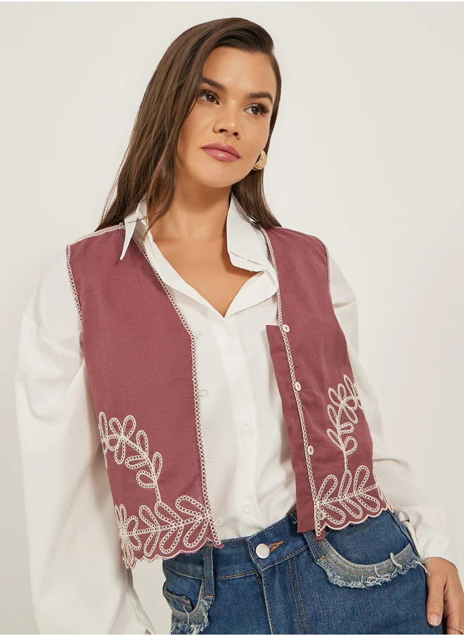 Styli Embroidered V-Neck Regular Fit Vest Top