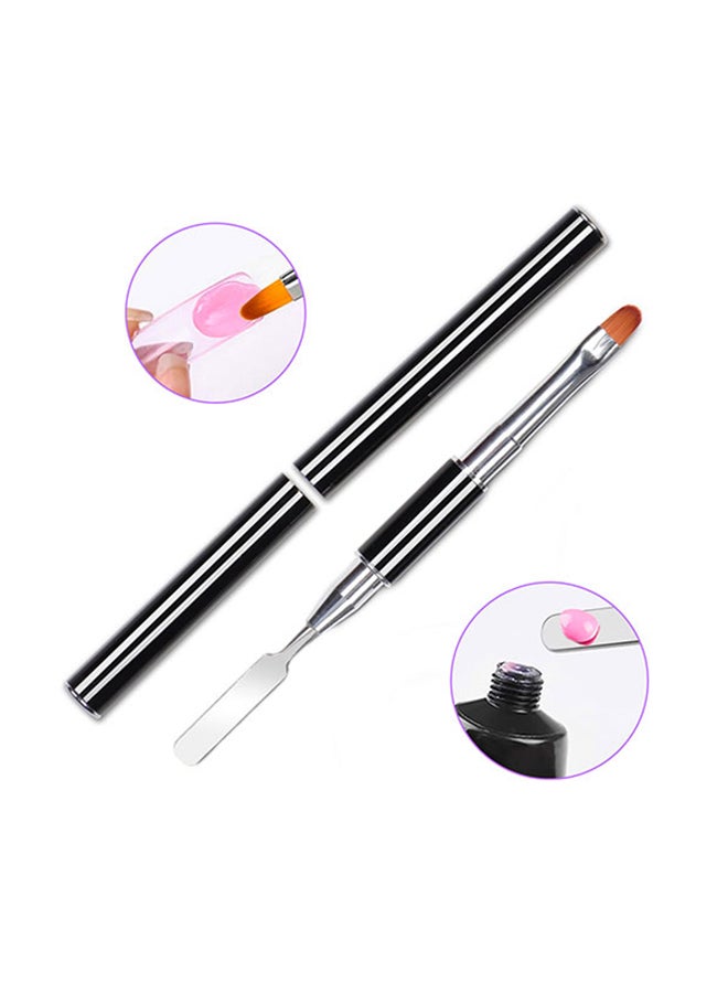 brunson 2 in 1 Dual-Ended Polygel Brush And Picker Pusher Nail Art Design Tools for Acrylic UV Nails Extension Spatula, Black