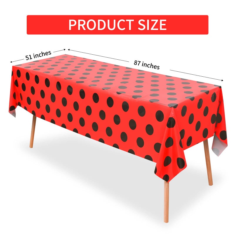 Lecpeting 2 Pcs Ladybug Tablecloth Red Black Polka Dots Plastic Table Covers 87 x 51 Inches Ladybug Themed Party Decorations for Birthday Party Supplies - Image 2