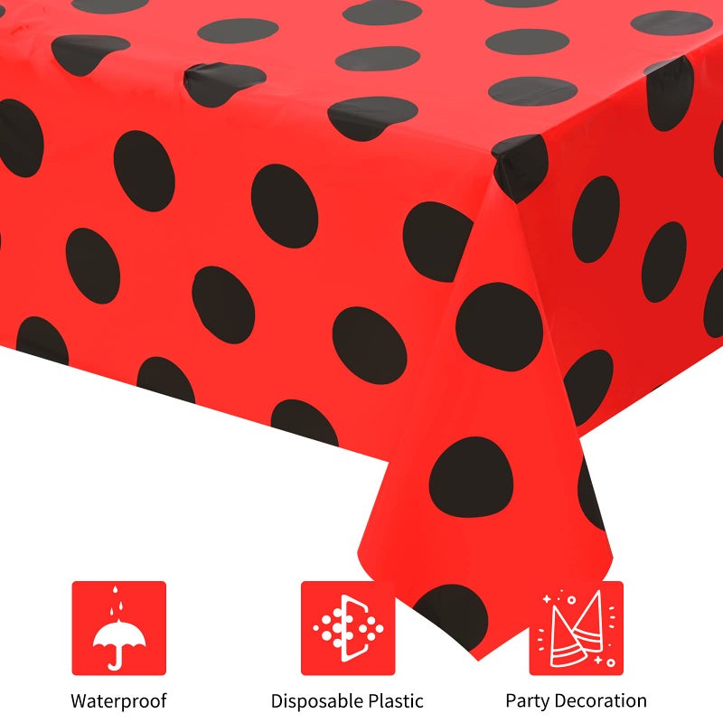 Lecpeting 2 Pcs Ladybug Tablecloth Red Black Polka Dots Plastic Table Covers 87 x 51 Inches Ladybug Themed Party Decorations for Birthday Party Supplies - Image 3