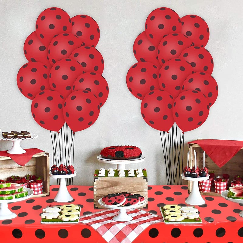 Lecpeting 2 Pcs Ladybug Tablecloth Red Black Polka Dots Plastic Table Covers 87 x 51 Inches Ladybug Themed Party Decorations for Birthday Party Supplies - Image 5