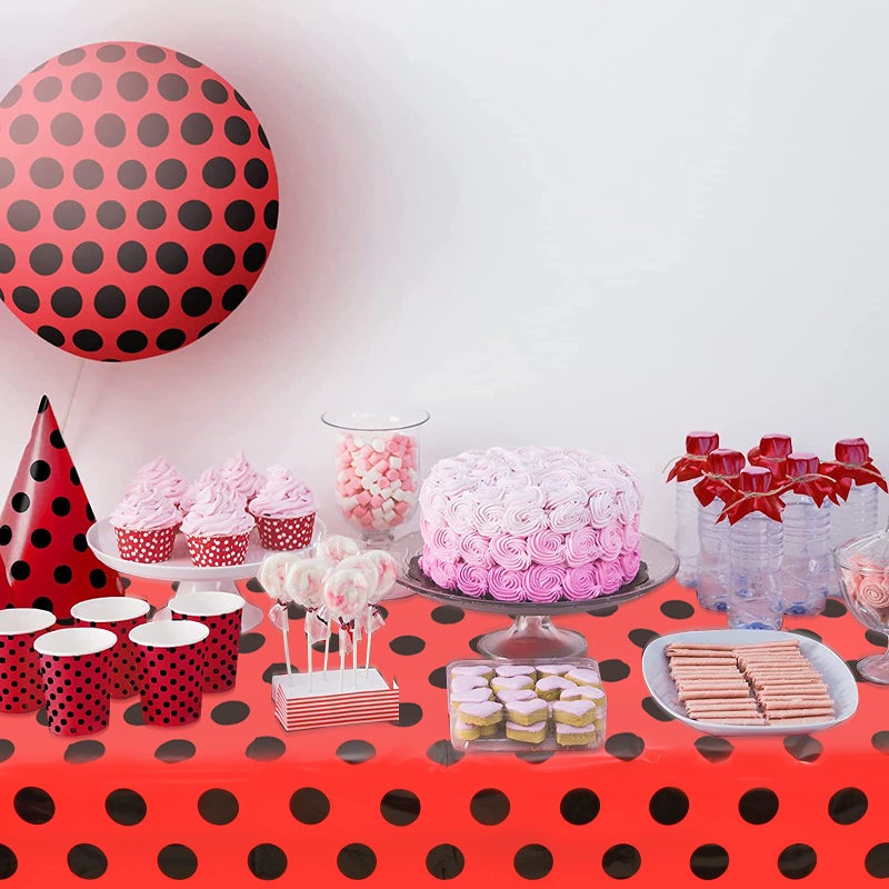 Lecpeting 2 Pcs Ladybug Tablecloth Red Black Polka Dots Plastic Table Covers 87 x 51 Inches Ladybug Themed Party Decorations for Birthday Party Supplies - Image 4