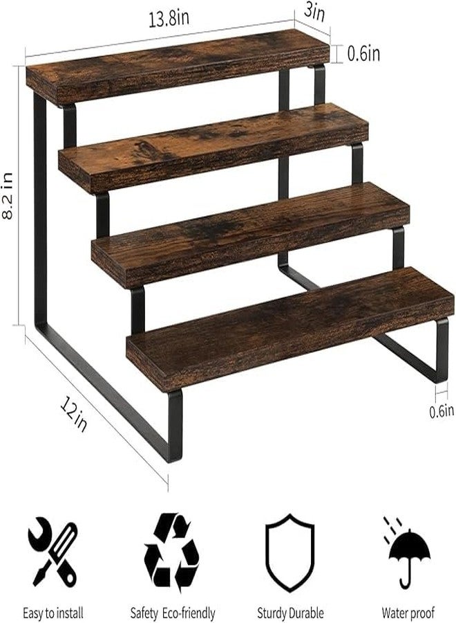 Kundi Rustic Wood Spice Rack Shelf, kitchen organizer rack, rack stand, Kitchen Counter Organiser, Dark Brown (4) (4 Shelves) - Image 3