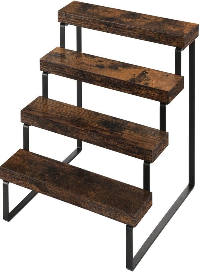 Kundi Rustic Wood Spice Rack Shelf, kitchen organizer rack, rack stand, Kitchen Counter Organiser, Dark Brown (4) (4 Shelves) - Image 1