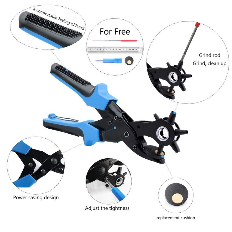 Belt Punch: Multi Size, Ergonomic Palm Fit, Portable Hand Tool - Effort Reducing Spring Tension, Time Saving Design for DIY Projects, Home Repair, Belt Customization - Image 3