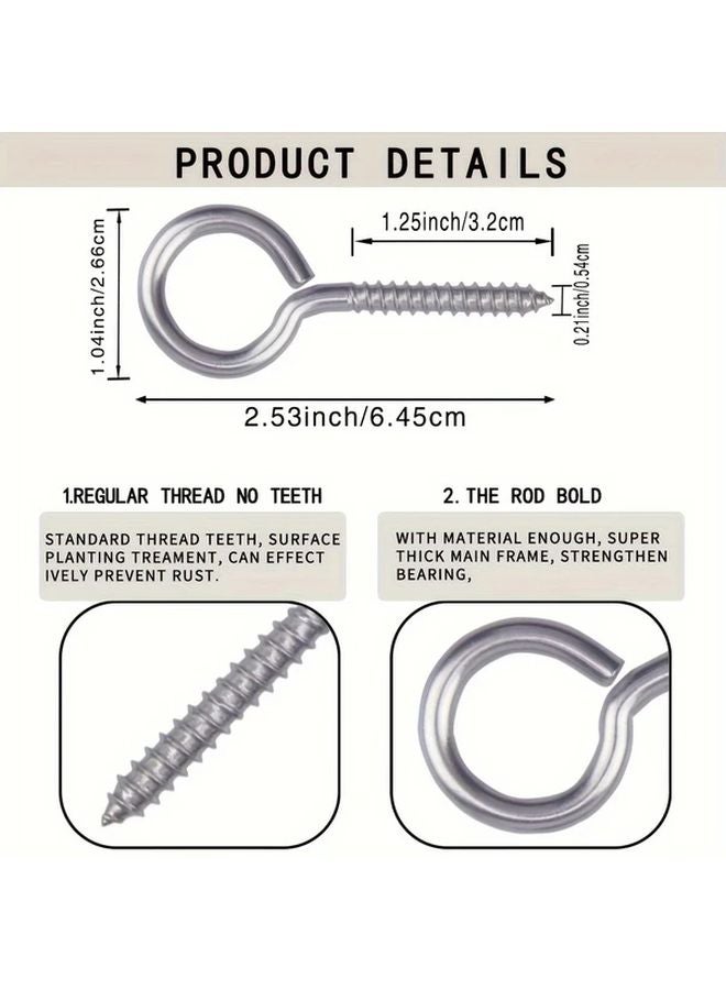 30pcs 304 Stainless Steel Self Tapping Eye Screw Hooks For Indoor Outdoor Use - Image 4