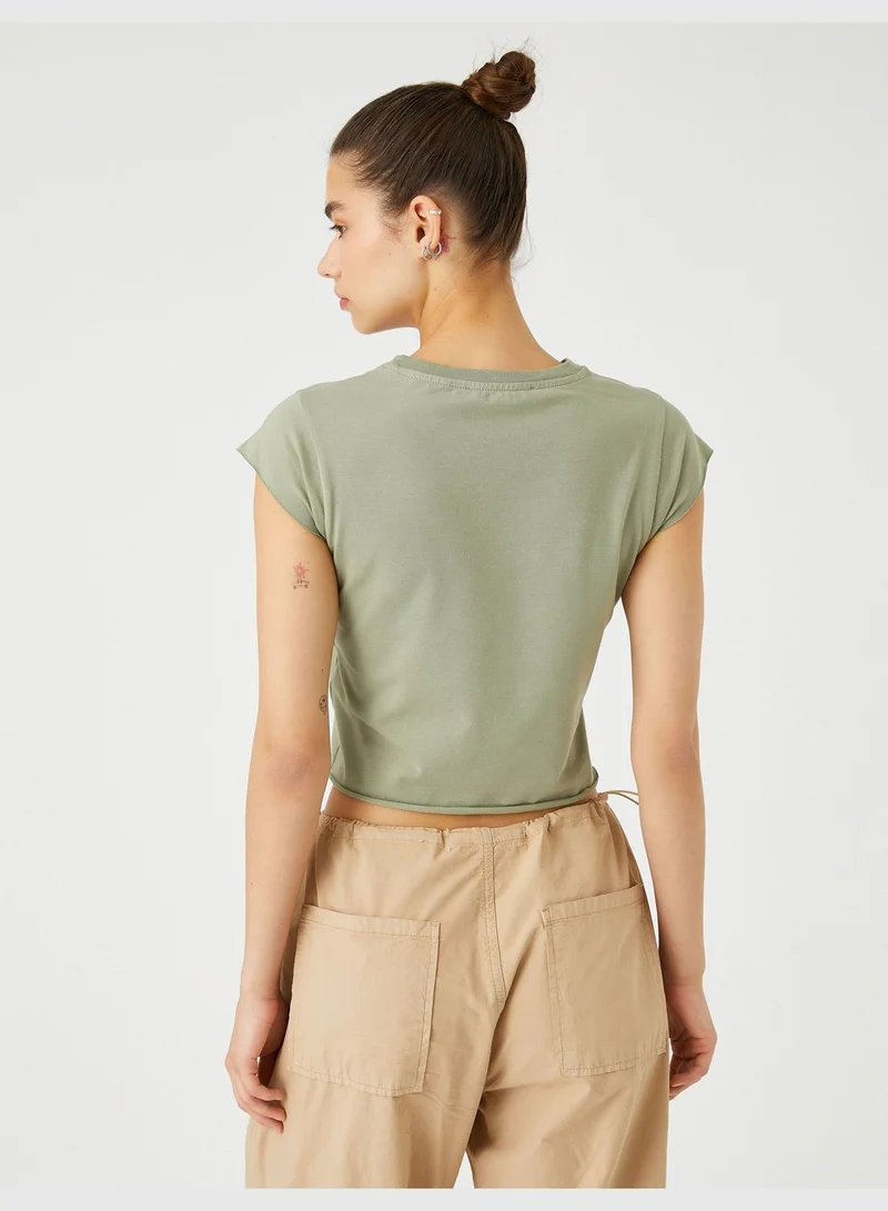 KOTON Cotton Crew Neck New York Printed Crop T-Shirt