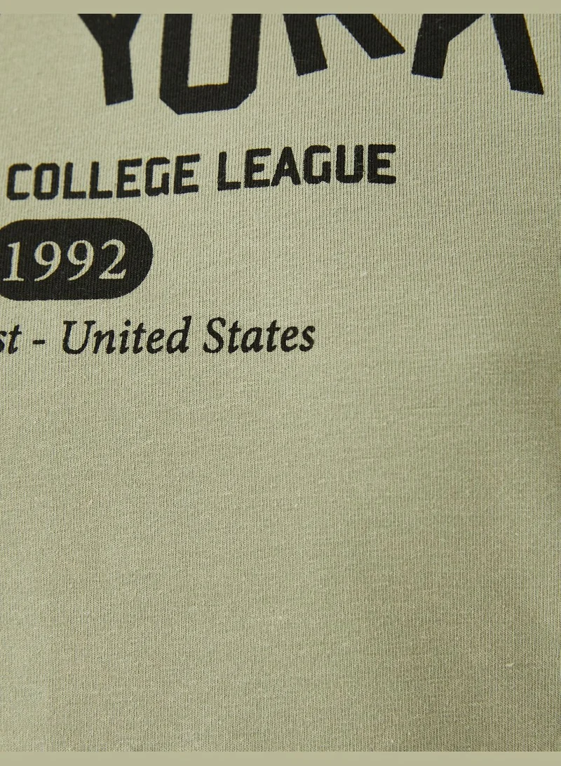 KOTON Cotton Crew Neck New York Printed Crop T-Shirt