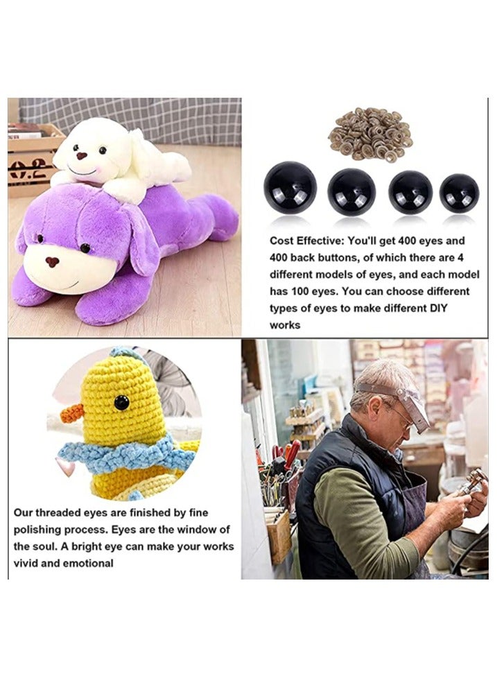 SYOSI 500 Pieces Plastic Eyes Black Crafts Safety Eyes Stuffed Toys Snap Animal Scrapbooking Puppet Dolls DIY Accessories with Washers for Crochet Animal Crafts Doll Making Bulk 4 Sizes - Image 2