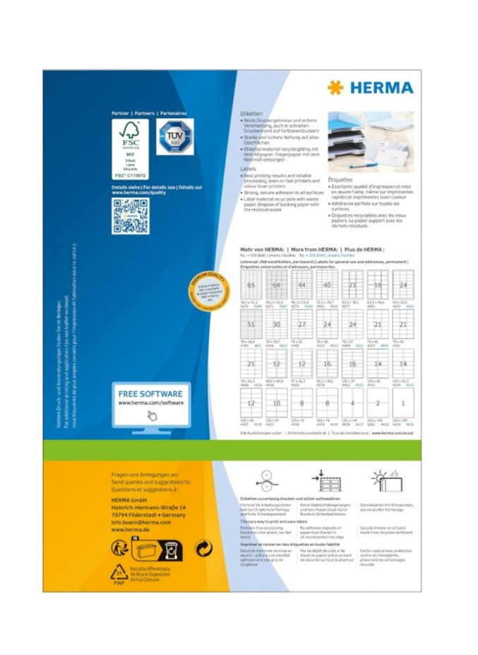 Herma Herma Multi-Purpose Self-Adhesive Labels, 14 Labels Per A4 Sheet, 1400 Labels for Laser and Inkjet Printers, (4674), White, 105 x 42.3mm  - Image 2