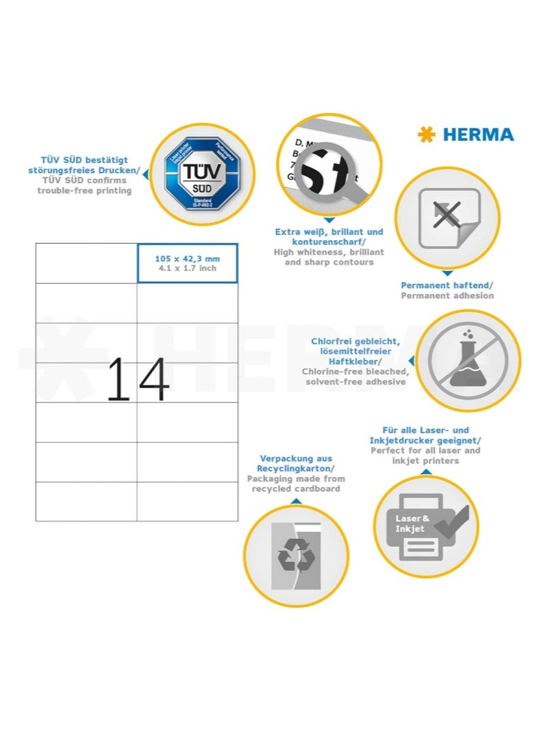 Herma Herma Multi-Purpose Self-Adhesive Labels, 14 Labels Per A4 Sheet, 1400 Labels for Laser and Inkjet Printers, (4674), White, 105 x 42.3mm  - Image 5
