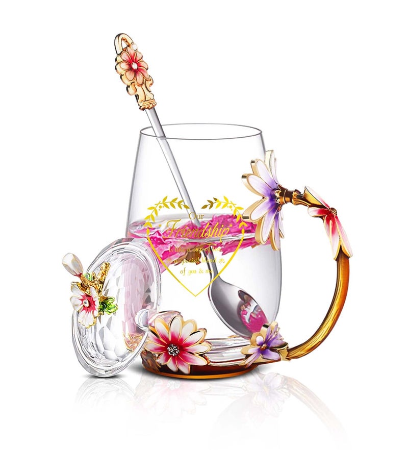 Luka Tech Friendship Gifts For Women,Friend Gifts For Women, Lovely Flower Tea Cup Coffee Mug Birthday Gifts For BFF, Female, Corworker, Bestie - Image 1