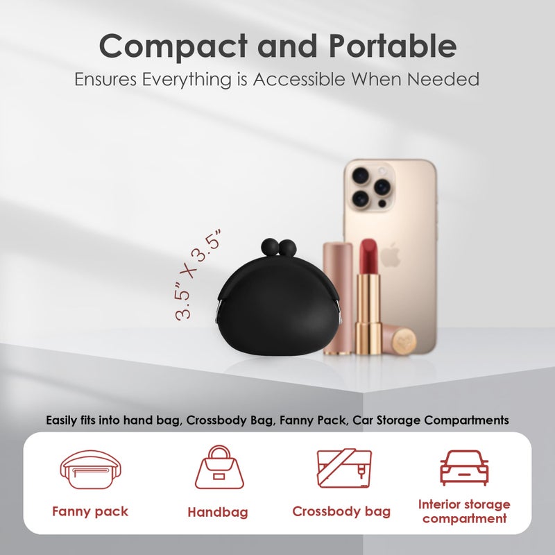 Jalopink Coin Purse for Women â€“ Silicone Small Coin Pouch with Kiss Lock for Coins, Keys, Lipstick, and Earphones â€“ Mini Cute Change Purse, Coin Purse & Pouch for Daily Life, Cars, Travel, Party - Image 3