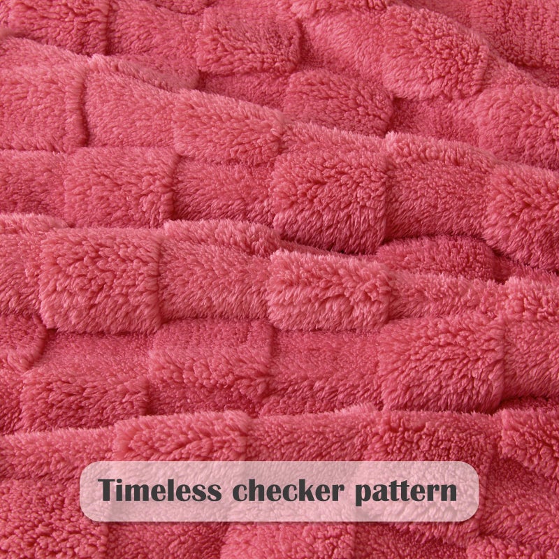 NEWCOSPLAY Super Soft King Blanket Coral Pink Premium Silky Flannel Fleece 3D Checkered Lightweight Bed Blanket All Season Use (Coral Pink Checkered  King(90""x110"")) - Image 5