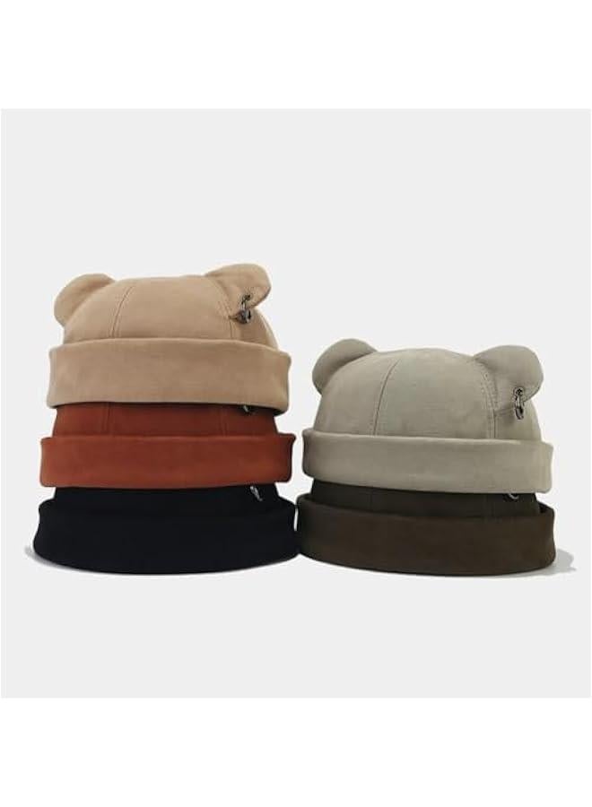 Generic Fall Winter Beanie Hats for Women Men Bear Ear Skull Cap Brimless Cap Adjustable Docker Cap  - Image 3